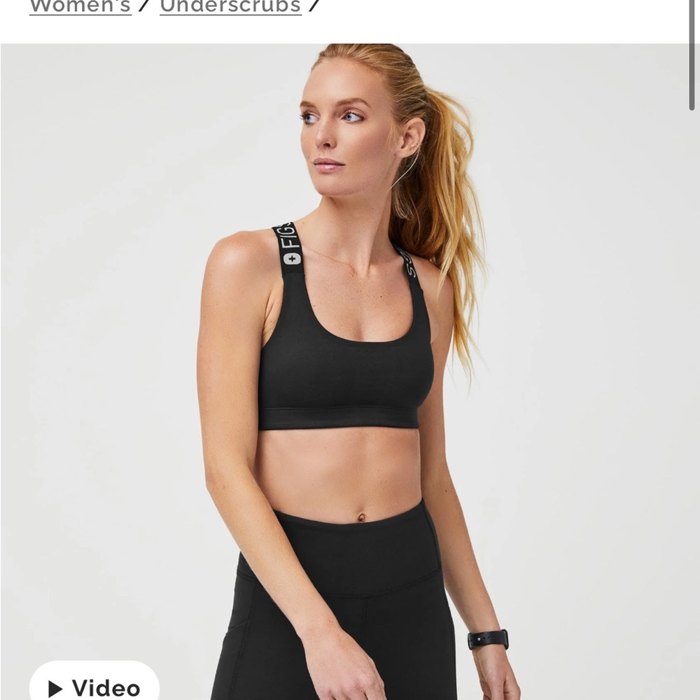 Figs Black Sports Bra with Logo Straps